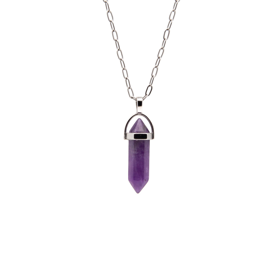 Amethyst Obelisk Edelstahl Halskette