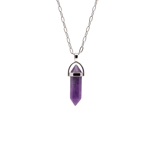 Amethyst Obelisk Edelstahl Halskette